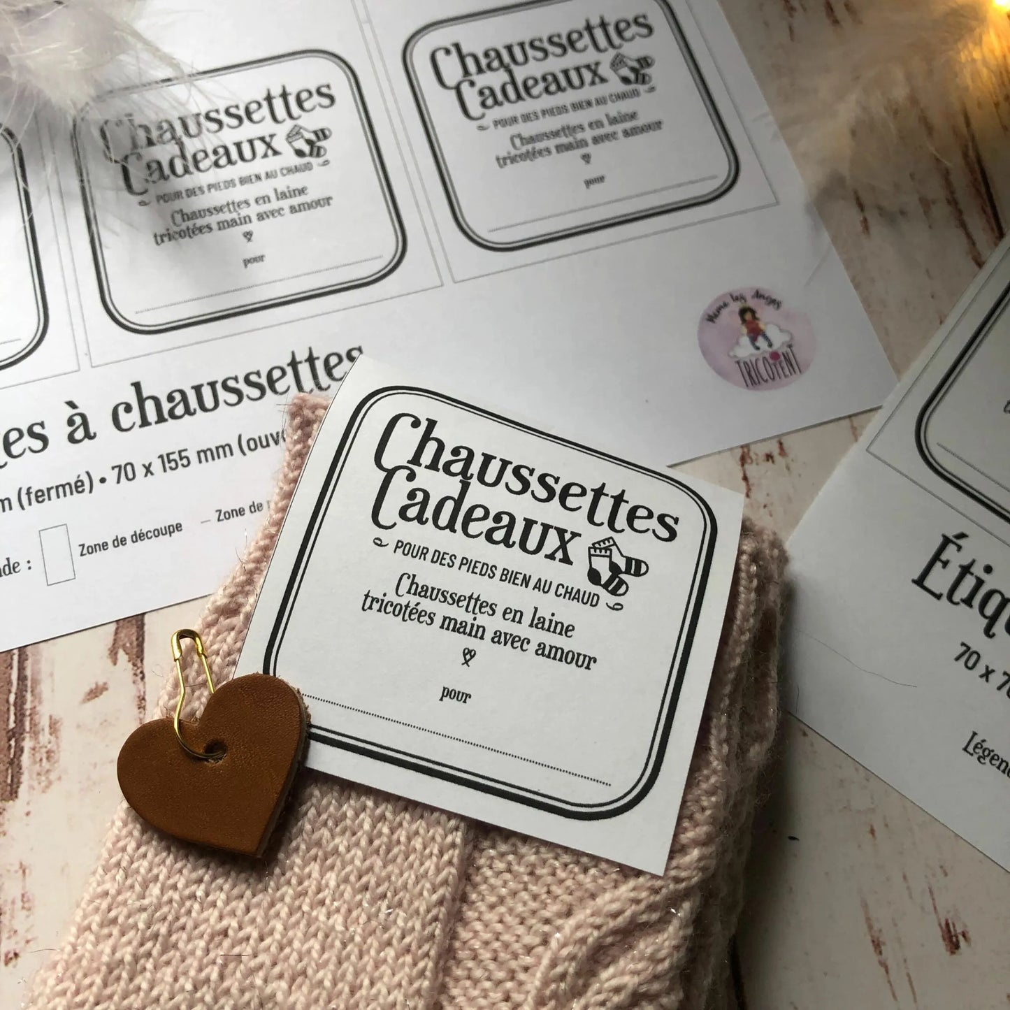 Etiquettes chaussettes "Même les Anges Tricotent" (version noir et blanc)